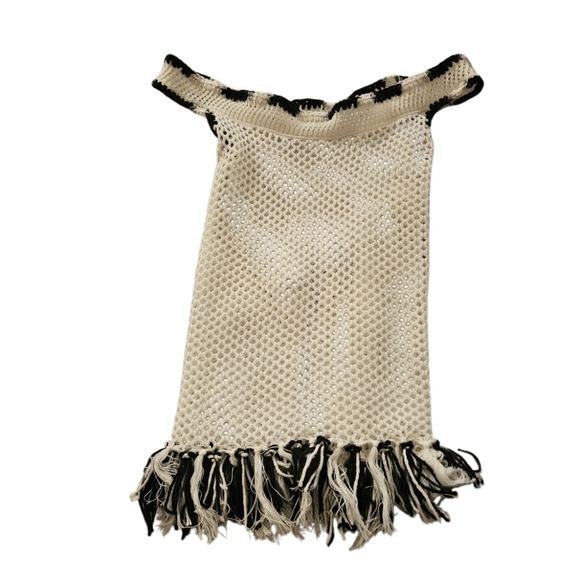 Hand Crafted Pointelle Mesh Cover-up Hand Knit Crochet Ombre Black White Cotton - Picture 7 of 17